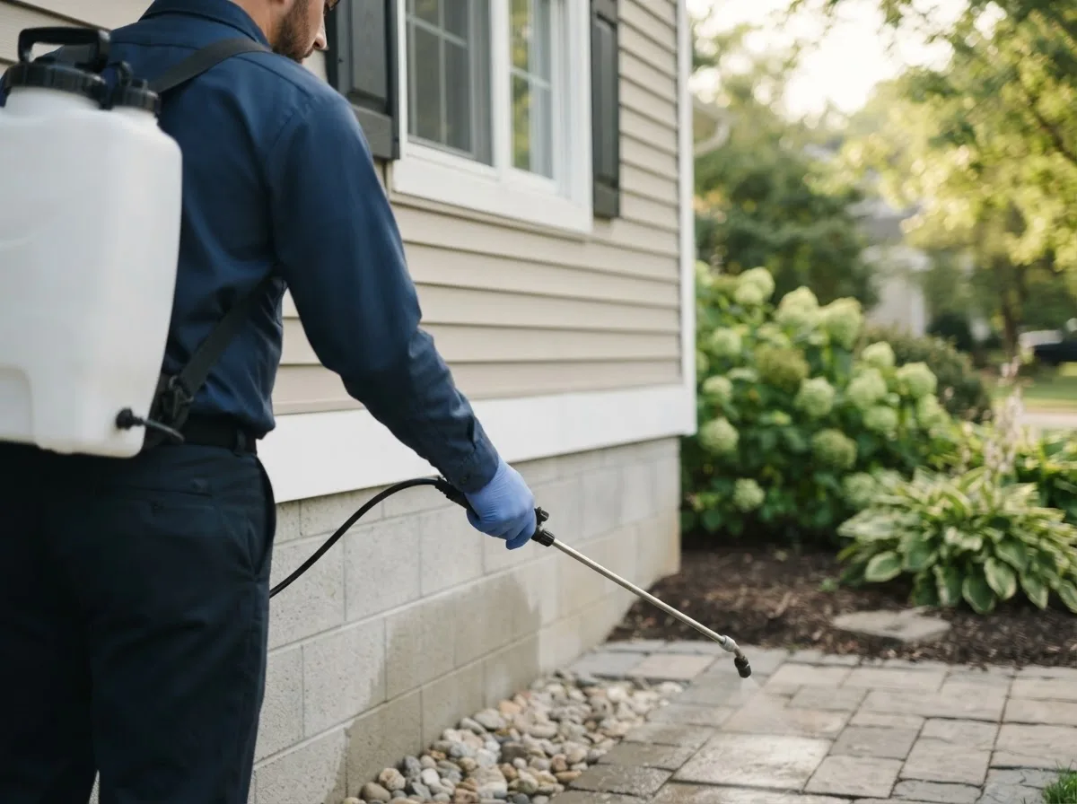 Pest control technician inspecting a home in De Kalb Junction, NY